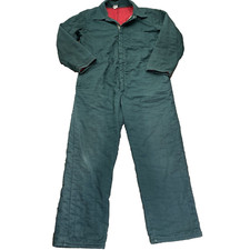 Vtg Big Man Coveralls Mens L Green Sanforized Red Quilt Lined