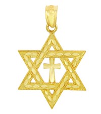 Gold Jewish Charms and Pendants - Star Cross of David