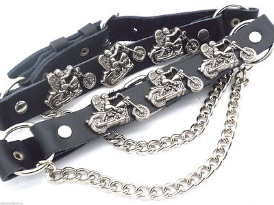 Leather Biker Boot Straps Motorcycle Angel Black  Chain Buckle Women Men PAIR