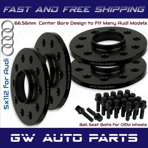 4 Black 10mm Audi 5x112 Hub Bore Wheel Spacer Kit 66.6mm Fit Q5 SQ5 W