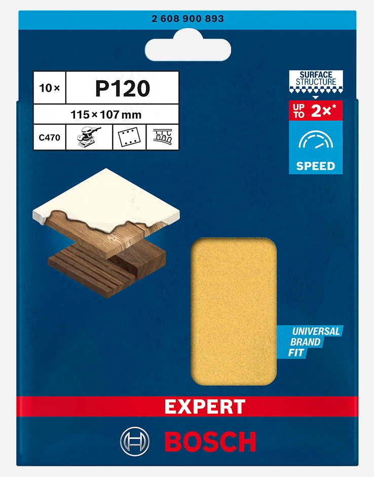 Bosch EXPERT C470 Sandpaper for Orbital Sanders 115 x 107 mm 120 Grit 10 Pack
