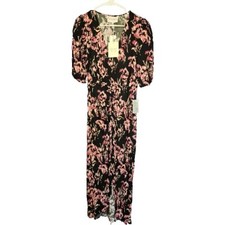 Charles Henry Black Floral Dress V-Neck NWT Size Medium