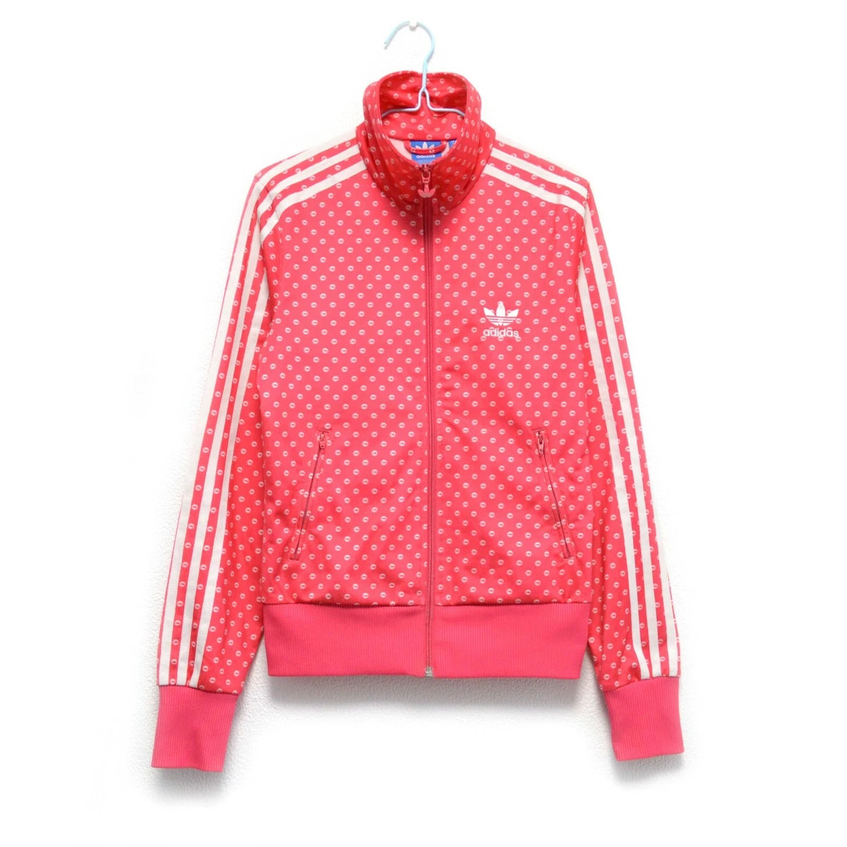 Adidas Originals Pink Firebird Lips Stripes Track Top Zip Jacket Size UK 8 E 34