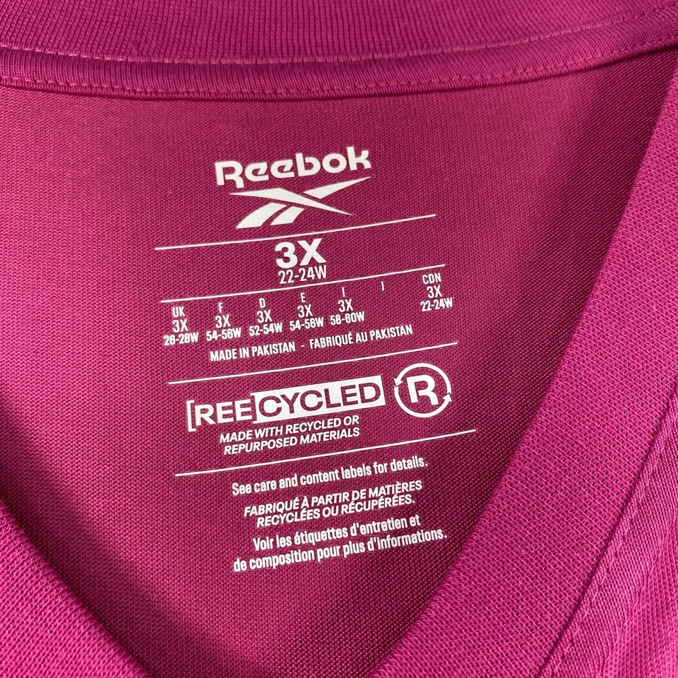Camisa corta de entrenamiento Reebok para mujer talla grande 3X rosa grande logotipo de Reebok nueva Foto 3 de 4