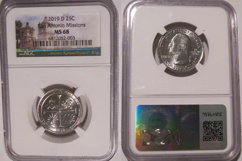 2019 D San Antonio Missions NP Quarter 25c NGC MS 68