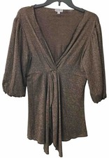 Julie Mango Women’s Size L Brown Gold Glitter Scoop Neck, 3/4 Sleeve Pullover