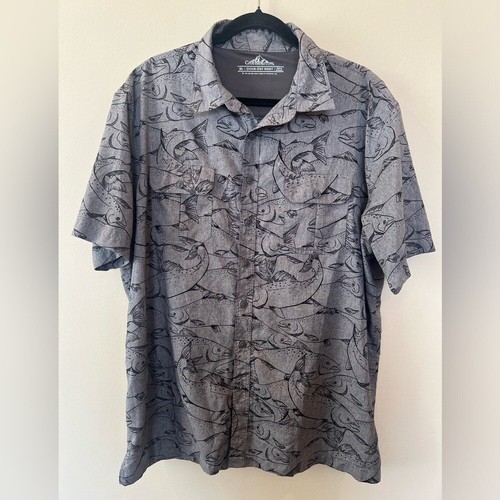 Croft & Barrow Button Up Shirt Men's XL Gray Fish Trout Print Outdoor Quick Dry - Picture 2 of 12