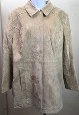Cherokee Authentic Original Leather Suede Beige Jackcoat Zipper Sz Large Nwot