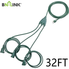 BN-LINK 32FT Outdoor Extension Cord 1 to 3 Splitter 3 Outlet Plugs Cord 16/3SJTW