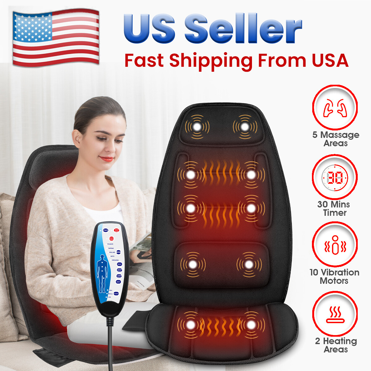 Snailax Full Body Back Massager,Massage Seat Cushion with Heat Modes 10  Motors
