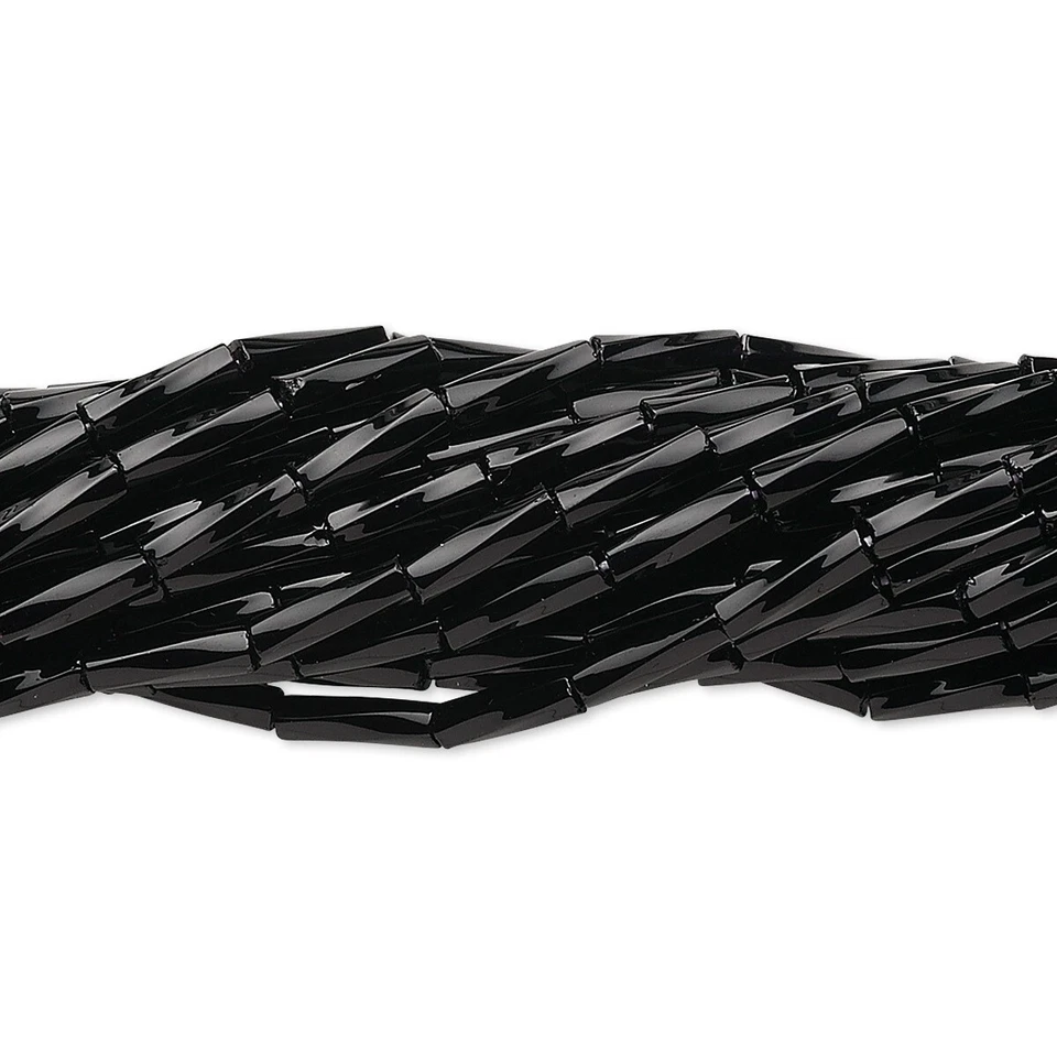 Bugle Bead, Opaque Jet Black Czech Glass 6mm 1/4" Long Twist Tube 1 Hank (925) * - Image 2 of 2