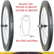 Carbon 60x25mm 700C Road Bike Wheelset Tubeless Novatec D411SB-CL D412SB-CL Hub