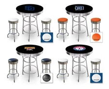 MLB Black Bar Table Set Team Logo Table Top Backless Colored Vinyl Swivel Seats 