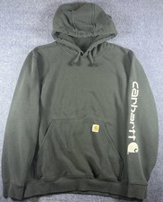Carhartt Original Fit Hoodie Mens L Black Logo Sleeve Pullover Sweatshirt K288