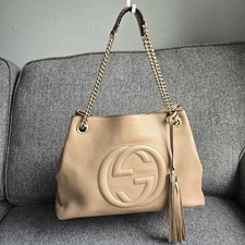 Gucci Soho Chain Tote Bag Beige Pebbled Leather 308982