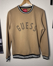 Vintage Guess Men  s Tan Logo Graphic Fleece Crewneck Pullover Sweatshirt S
