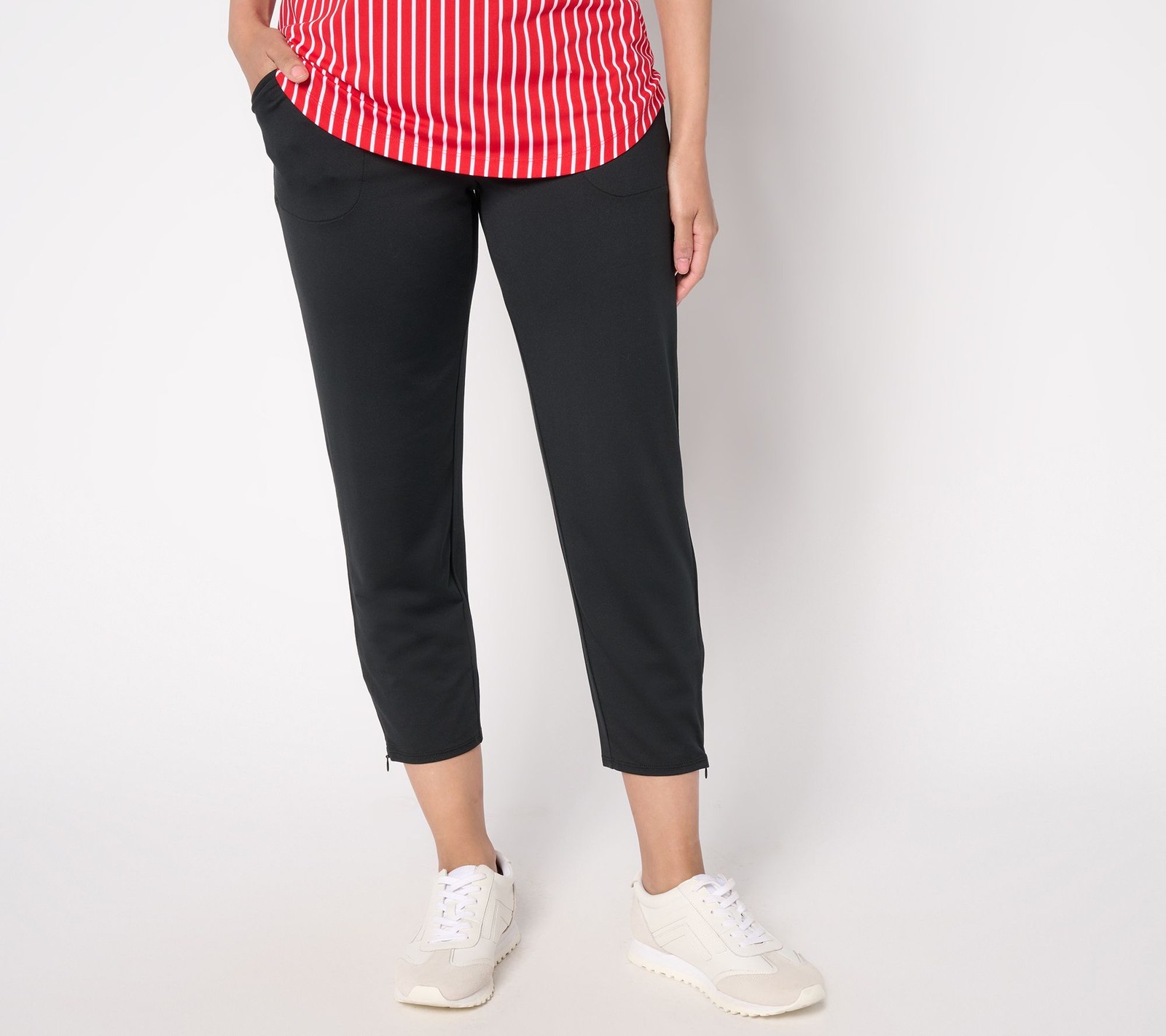 Denim & Co. Women's Petite Pants PS Active Cool to the Touch Jersey Black