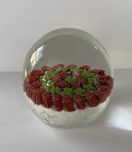 Vintage Frantelli Toso Murano Glas Briefbeschwerer Kleeblätter & Beeren 2,75 x 2,5 - Bild 1 von 12
