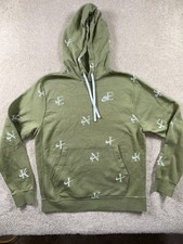 Nike Sportswear Hoodie Men Medium Olive Green Monogram Print Fleece Lined Winter