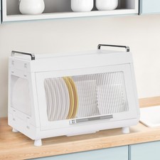 Dish Drying Rack Bowl Cup Drying Drainer with Lid Cover 49.2*30*34.6cm PP White