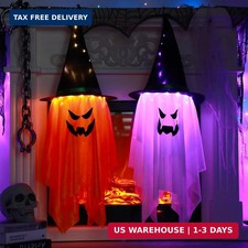   Halloween Decoration 2 Pcs Large Halloween Lighted Glowing Ghost Witch Hats, H