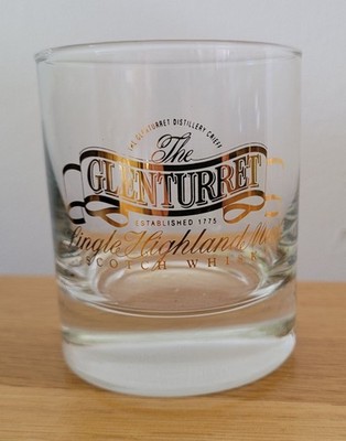 GLENTURRET Single Highland Malt SCOTCH WHISKY Glass Promotional  GOLD Logo