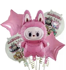 MONSTER PLUSHY PARTY BIRTHDAY DECORATION BALLOONS FOIL MYLAR 5 PC- Pink