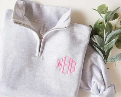 #ad Monogram Quarter Zip Sweatshirt Embroidered and Personalized $39.99
