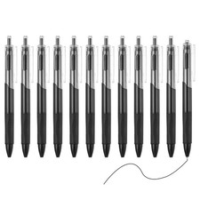 12 Pack Retractable Pens 0.5mm, Black Gel Ink Pens for Note Taking, Black