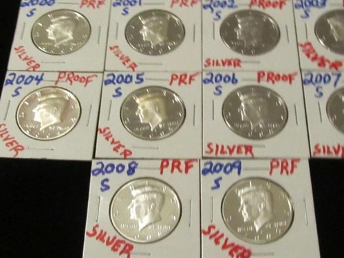2000-S - 2009-S GEM SILVER PROOF Kennedy Half Dollars - 10 Coins