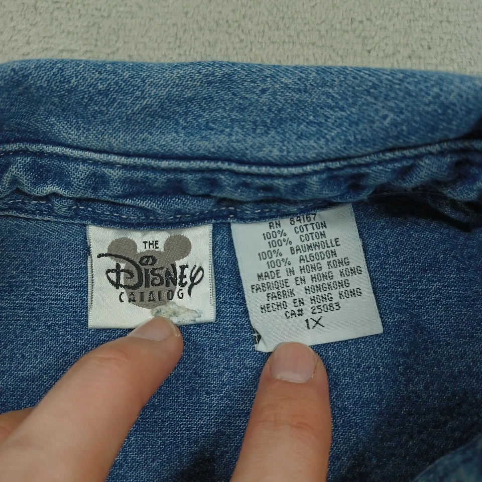 Vintage Disney Shirt Dress Womens 1X Blue Denim Winnie The Pooh Button Up 90s - Image 4 of 4