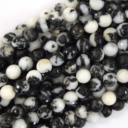 Natural Faceted Black White Zebra Jasper Round Beads 15" 4mm 6mm 8mm 10mm