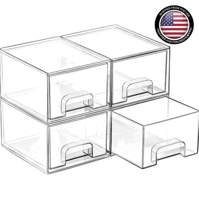 4 Clear Acrylic Stackable Organizers - Stylish Storage for Your Home Essentials