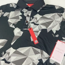 Redvanly Men's Bond Polo Tuxedo Black Geometric Print Med Lightweight Logo NWT