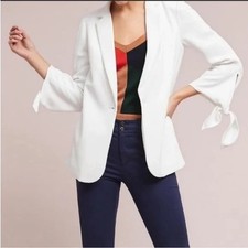 Anthropologie Cartonnier White Lloyd Tie Wrist Blazer Office Medium Size 10