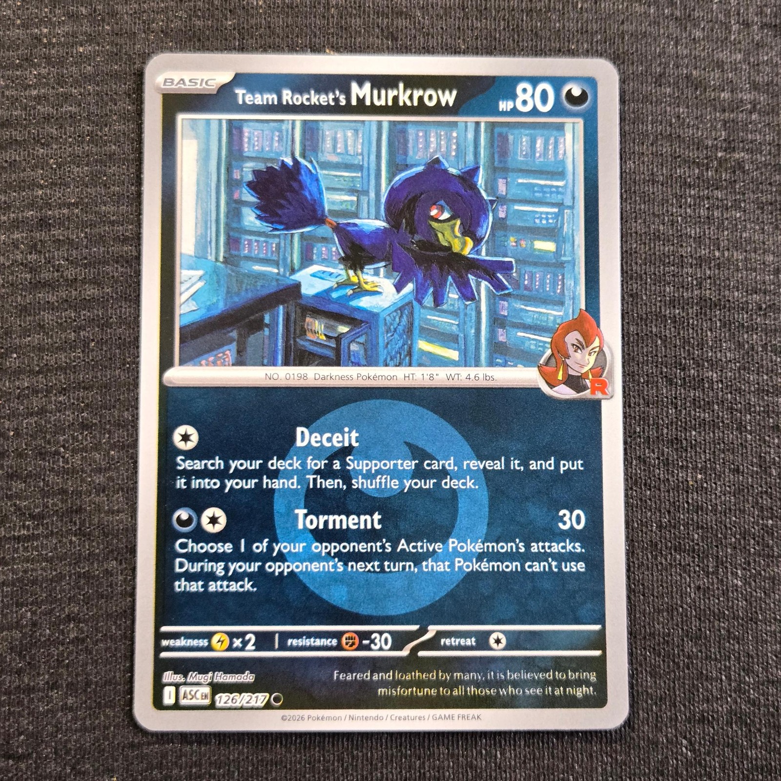 Pokemon Ascended Heroes Team Rocket's Murkrow (Energy Symbol Pattern) RH 126 NM