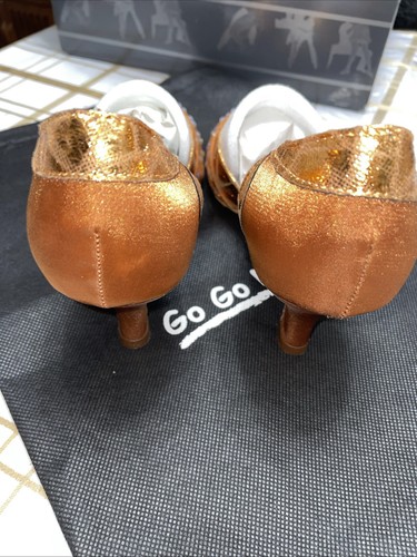 Zapatos Go Go Dance Salón Latino Tostado Oscuro Lámina Cuero Cobre Talla 7,5 Tacón 2,5 - Imagen 7 de 10