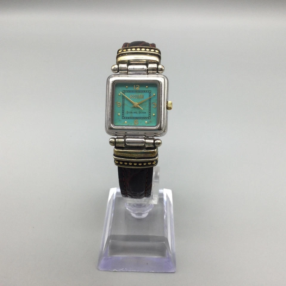 Ecclissi Turquoise Watch Women 25mm Sterling Silver Black Leather New Battery b - Image 2 of 4