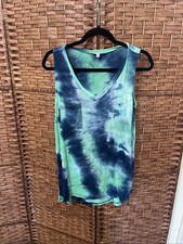 White Birch Tie Dye Tank Top Blue Green Medium Sleeveless V-Neck