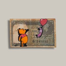 Winnie & Porcinet – Art original sur billet ancien d’Inde