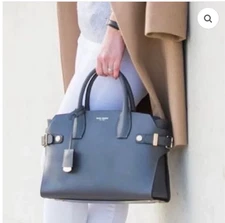 HENRI BENDEL Carlyle Grey Leather Tote Satchel with Crossbody Strap