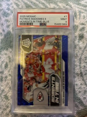 2025 Panini Mosaic - Moments in Time Patrick Mahomes II #7 Blue Mosaic Prizm /99