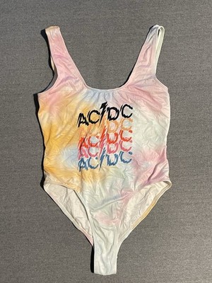 ACDC One Piece Swimsuit Small Tie Dye Graphic Rock Band Bodysuit Style Swim