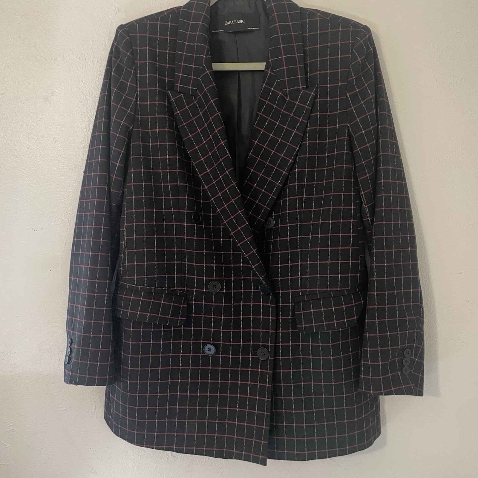 Zara Basic Black Red Windowpane Double Breasted B… - image 10