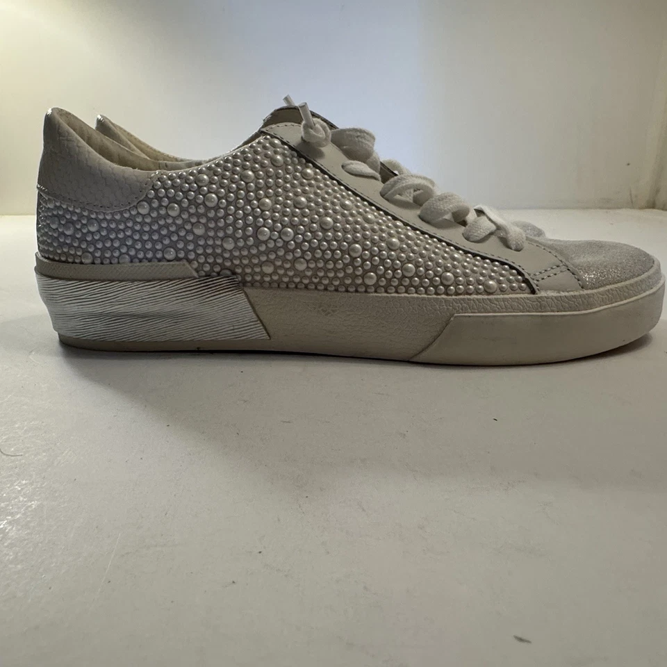 Dolce Vita Zina Pearl Sneakers Women's Size 8 Leather Lace Up Bride Shoes Silver - Image 4 of 4