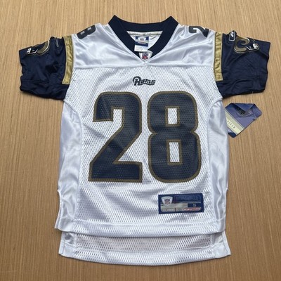 Deadstock Y2K Marshall Faulk VTG Rams #28 YOUTH Jersey White NOS Small MSRP $55