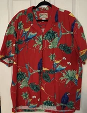 Vintage Paradise Found Hawaiian Shirt Mens Size 2XL Tropical Macaw Parrot Red