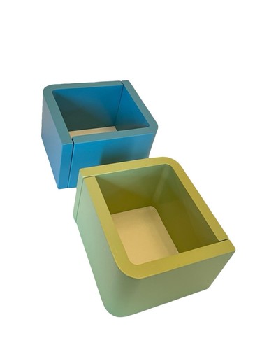 Vintage L-Shaped Mod Book Trinket Floating Shelf Lot 4 Pc Lime & Blue - Picture 2 of 12