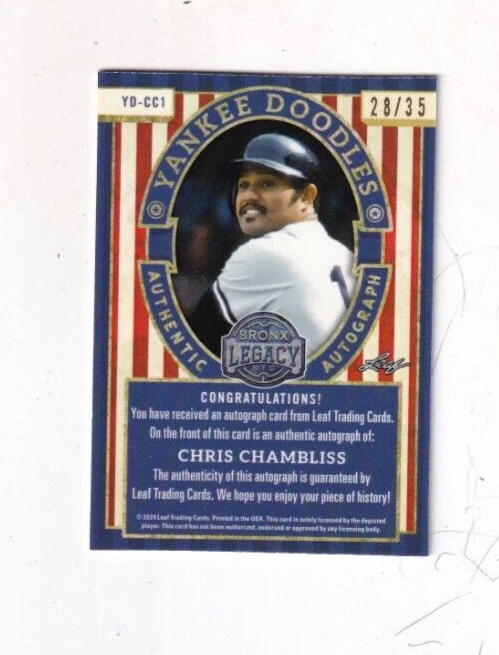 2024 CHRIS CHAMBLISS LEAF BRONX LEGACY YANKEE DOODLE AUTO 28/35 NEW YORK YANKEES - Image 2 of 2