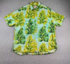 Vintage Jams World Shirt Hawaiian USA Made Men Large Green Floral Monstera EUC